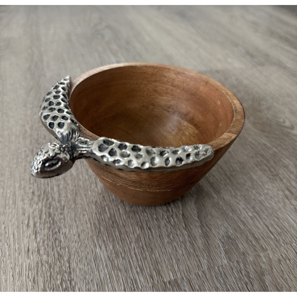 Mud Pie Metal Sea Turtle Wood Acacia Dip Bowl Trinket Dish Ocean Bathroom Decor
